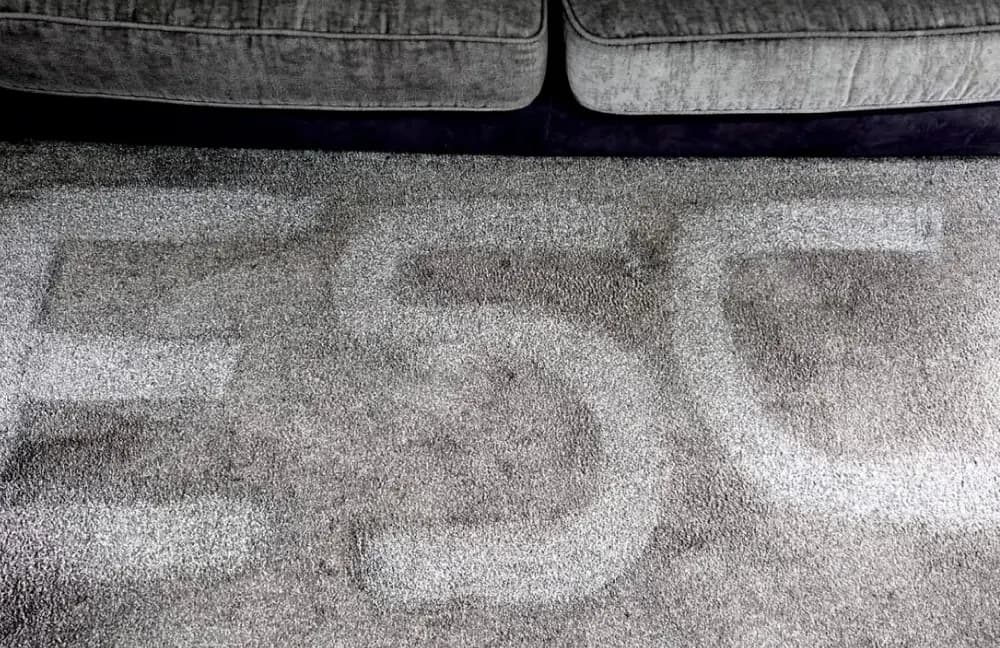 The Elite Surface Care initials freshly cleaned into a carpet