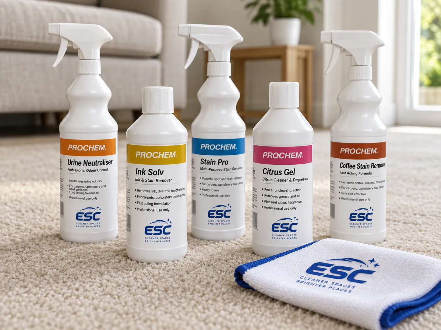 Professional stain-removal products used by Elite Surface Care